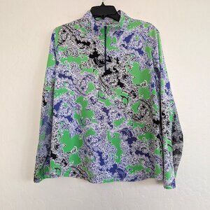 IBKUL Top Women's XL Paisley 1/4 Zip Golf Mesh Accent Long Sleeve Pullover